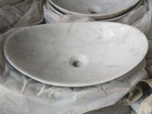Lavabo ovale avec lavabo en marbre blanc Carrara