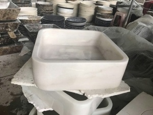 Lavabo carré de lavabo moderne en marbre blanc du Guangxi